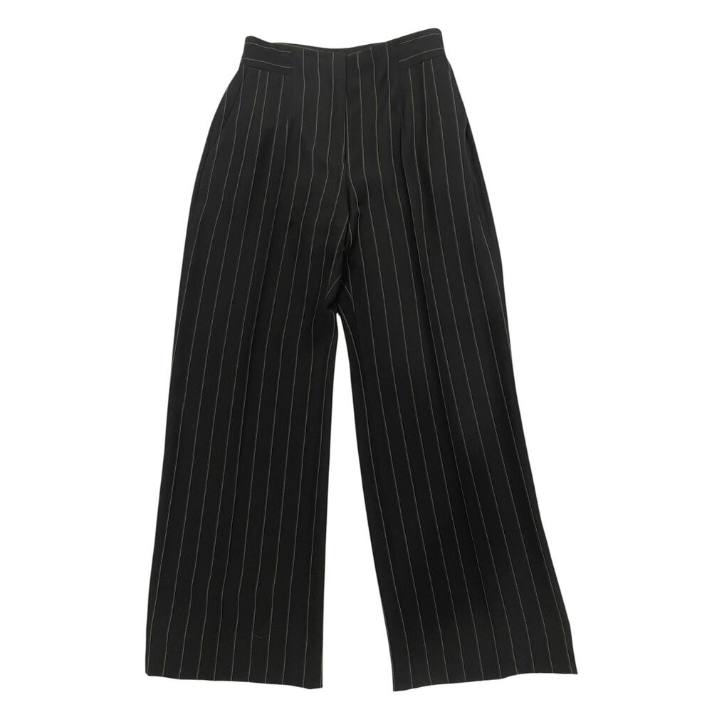 Giorgio Armani Black Pinstripe Wide Leg Trousers Pants High Rise US6 Italy